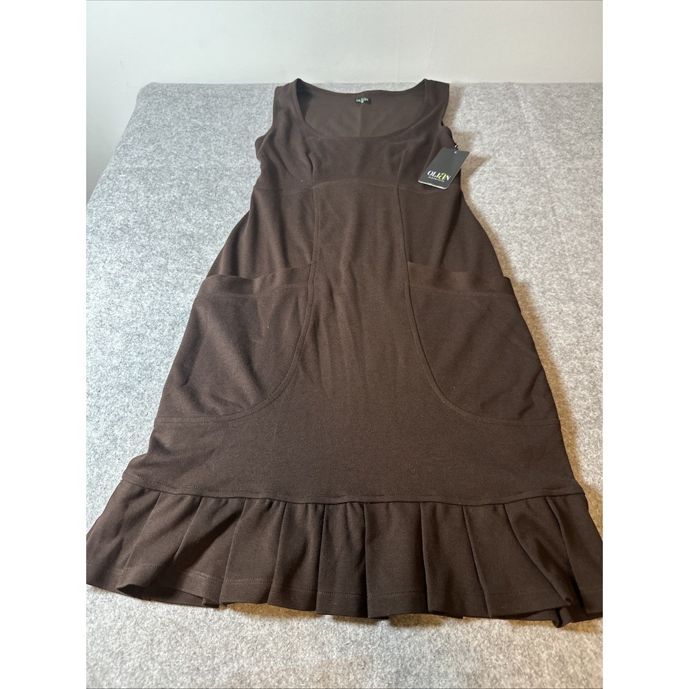 OLIAN Maternity Brown Jersey Dress Pockets Ruffle Hem Panel Jumper XS Career USA